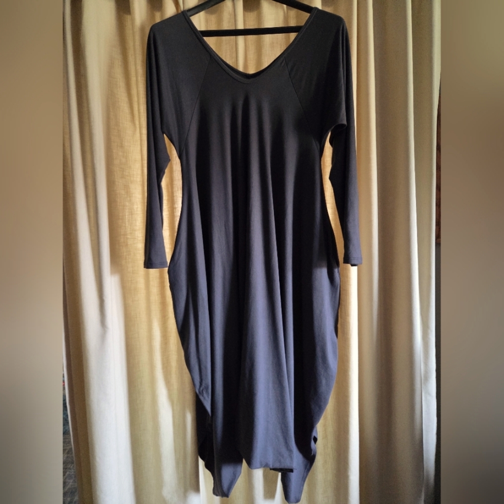 Harem Style Dark Gray Asymmetrical Dress Perfect for Lagenlook Style - Picture 8 of 16